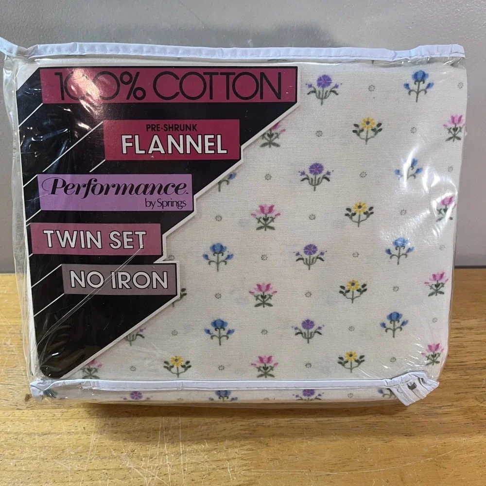 Springs Performance Flannel Sheet Set Twin White Devon Floral Vtg 100% Cotton